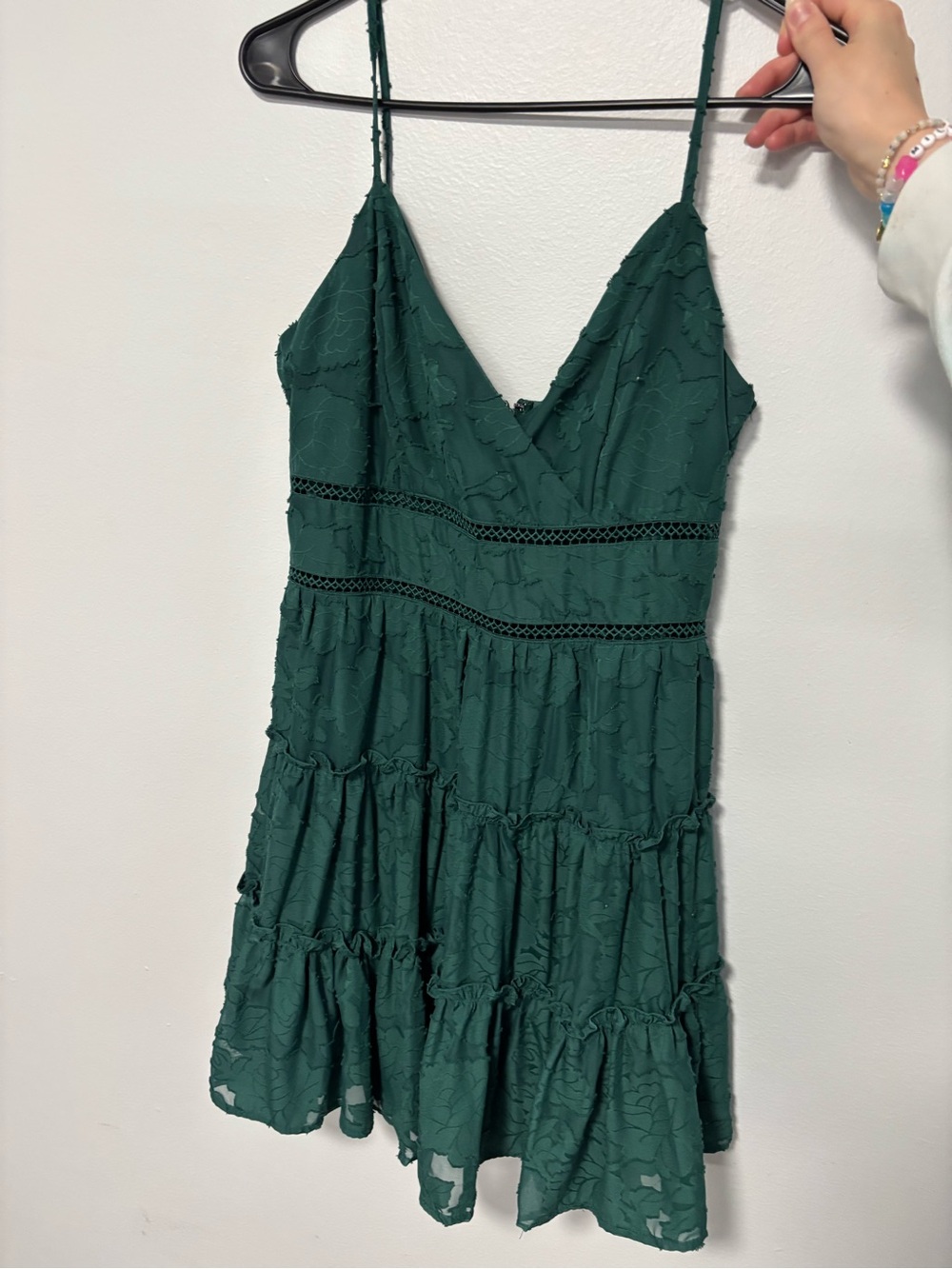 Trixxi Emerald Green Spaghetti Strap Tiered Mini Dress
